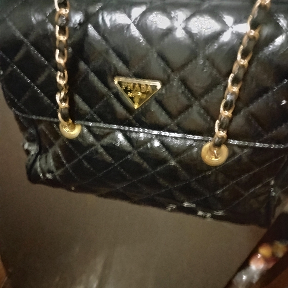 Prada Black Quilted Shoulder Bag with Gold Chain